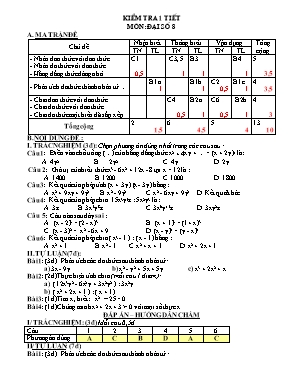 Kiểm tra 1 tiết môn Đại số 8 có đáp án